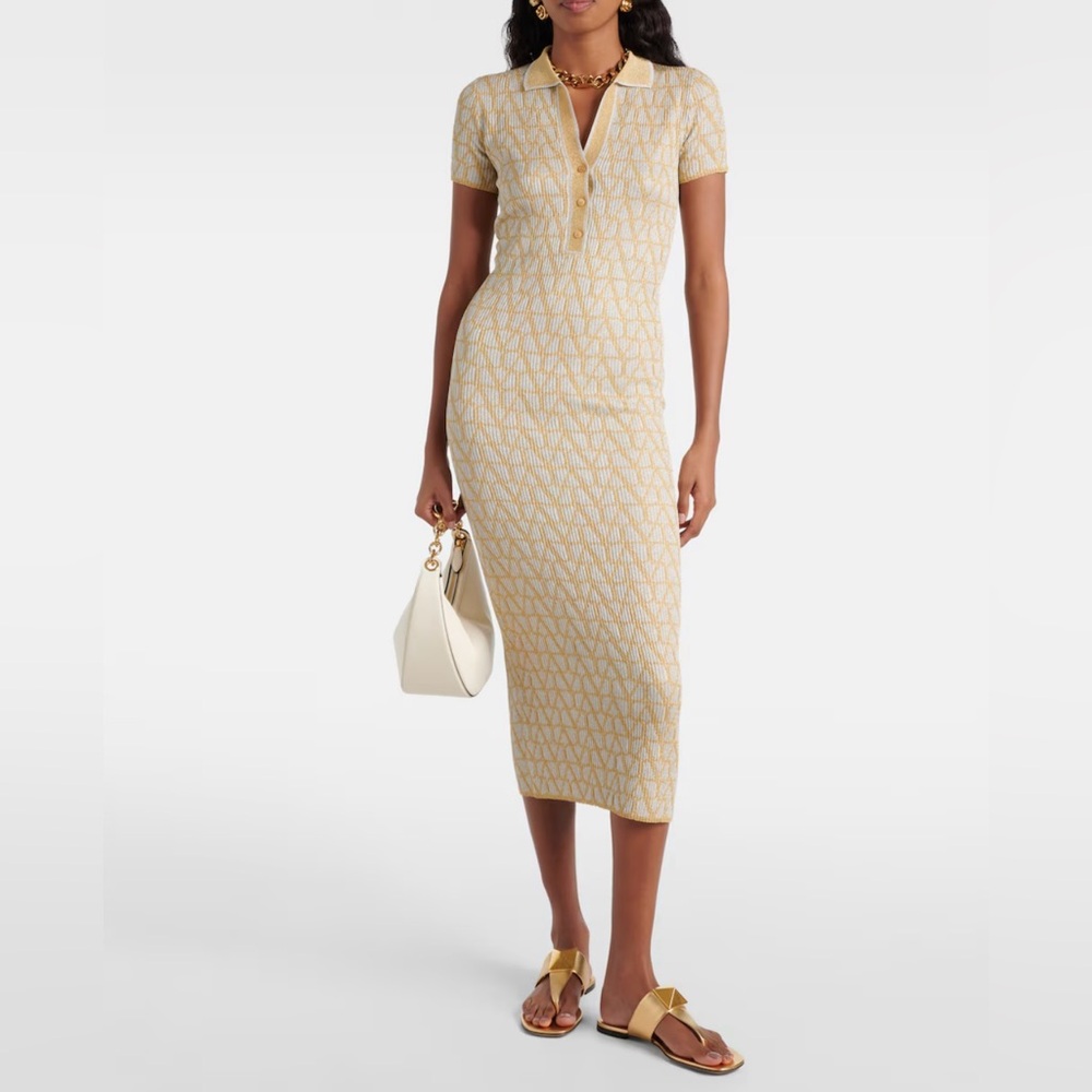NWT Authentic Valentino Garavani Iconographe Metallic Logo Knit Dress Size S